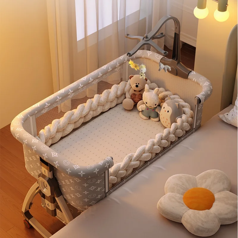 Crib movable multi-function folding height adjustment splicing queen bed baby bassinet Newborn bb bed anti-overflow