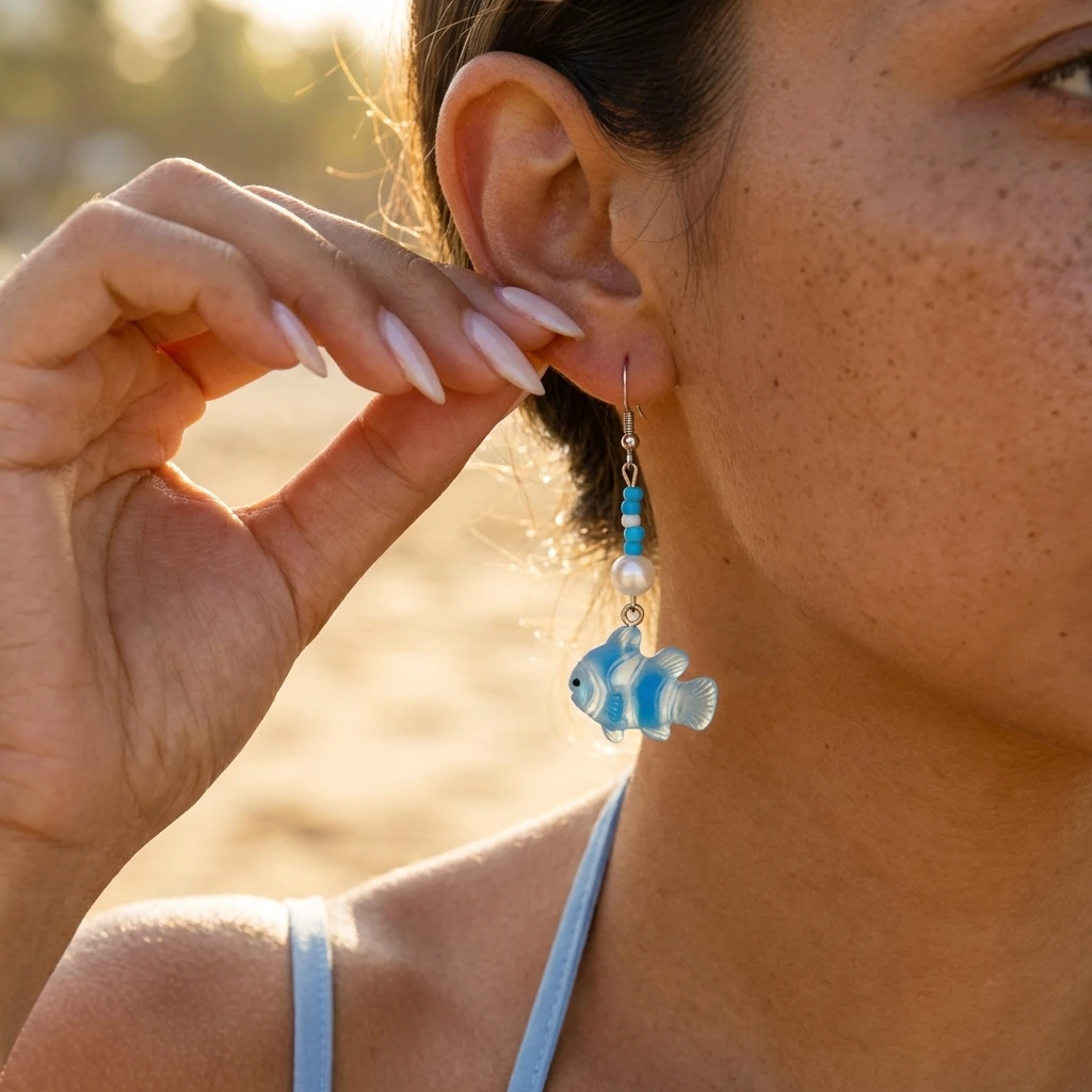 

Tropical Blue Fish Dangle Earrings for Women Coastal Ocean Drop Cute Beach Holiday Party Accessory Refreshing Summer Jewelry