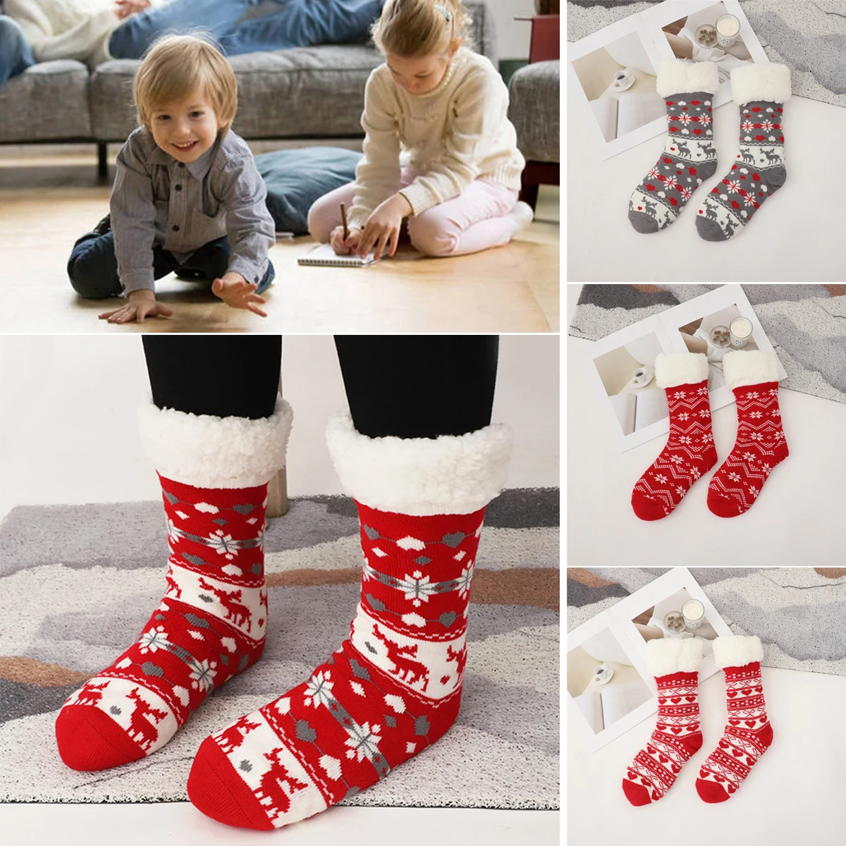 Winter Anti-slip Thickened Christmas Floor Socks Women's Christmas Woolen Socks Nordic Warm Thick Fabric Slippers DN