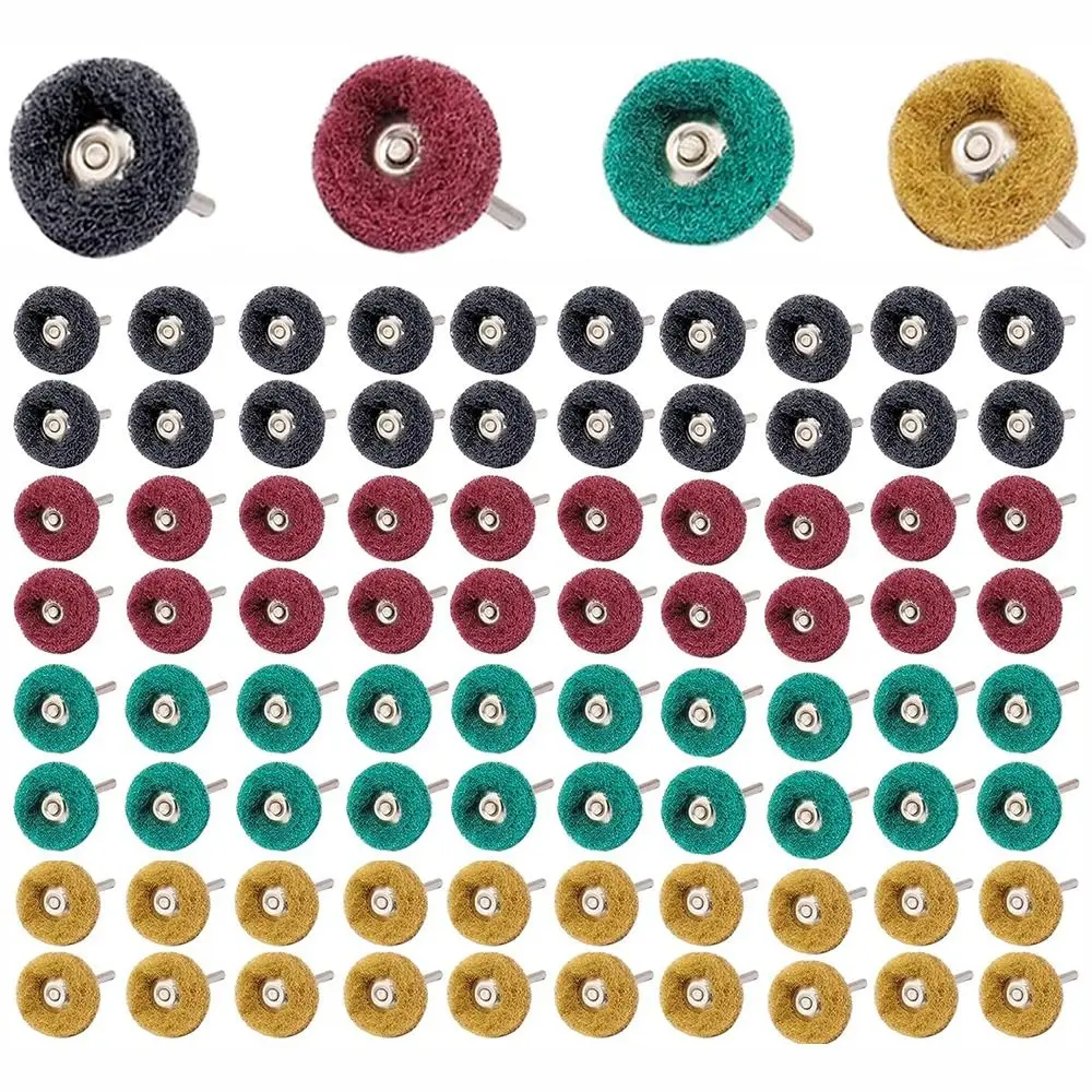 

100Pcs Practical Multicolor Abrasive Wheel Set 1/8'' (3mm) Shank 1'' Scouring Pad Polishing Wheels Burr Rust Removal