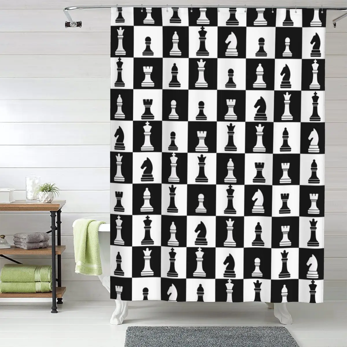 

Черно-белая шторка для душа с шахматным узором (12), полиэстеровая, водонепроницаемая, с крючками