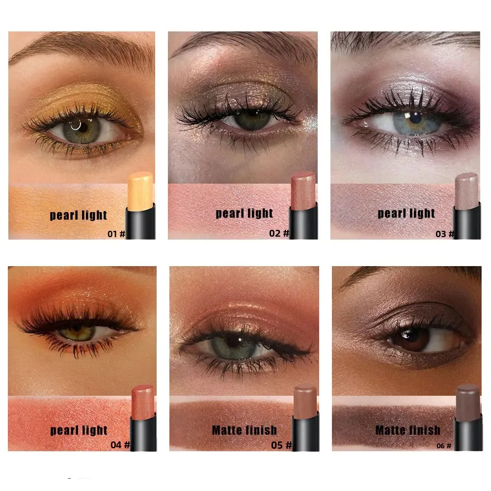 6-farbiger wasserfester Lidschattenstift, neutraler Lidschattenstift, mit glänzender und glänzender Augenkosmetik
