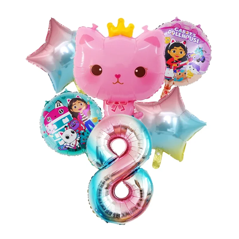 Gabby DollHouse Metallische Luftballons Cartoon Mädchen Geburtstagsparty Dekorationszubehör Baby-Shower Globos Geschenk