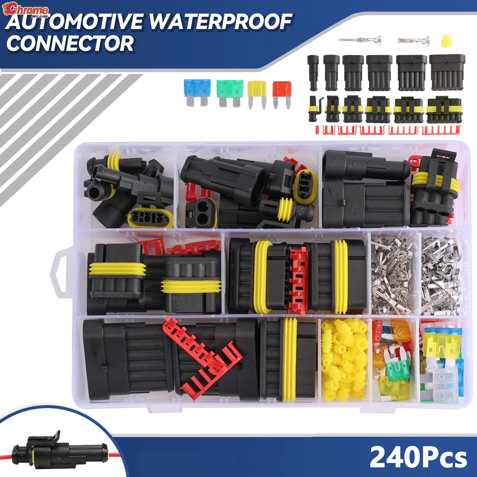 240pcs/Box HID Waterproof Connector Kit With Crimp Wire Seal Terminal and Car Fuse 1-6Pins 300V 12A Automatic Truck Plug Socket