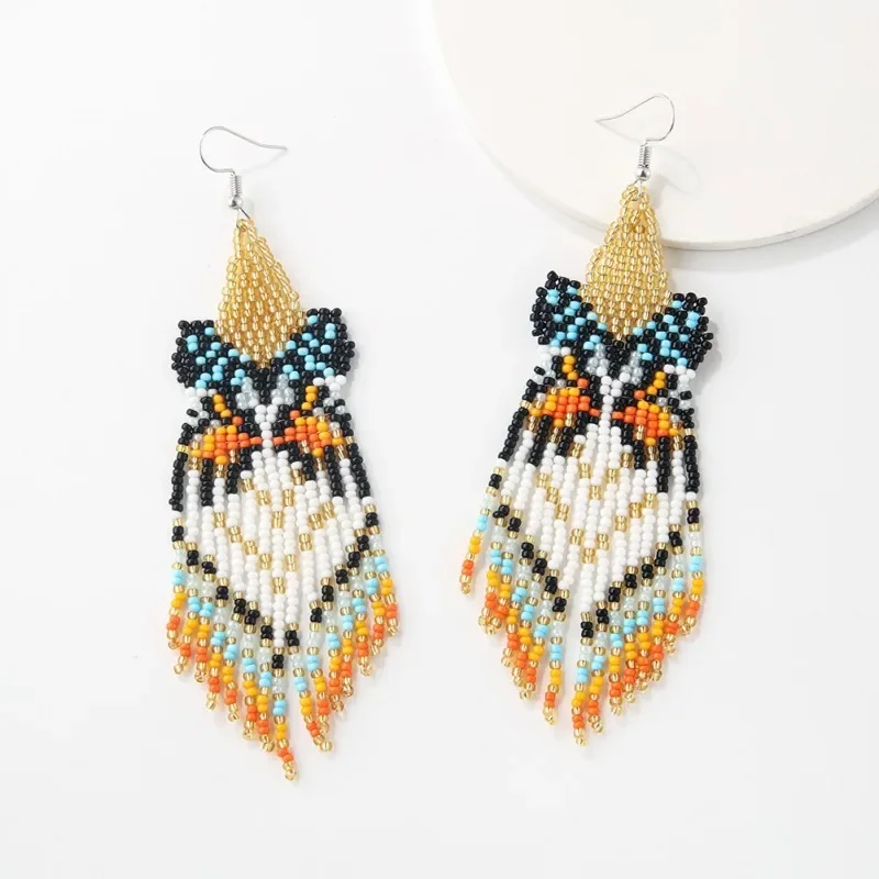 Rice bead earrings Originality Butterfly Design Bohemia Hand knitting Alloy Fashion Simple Beaded earrings