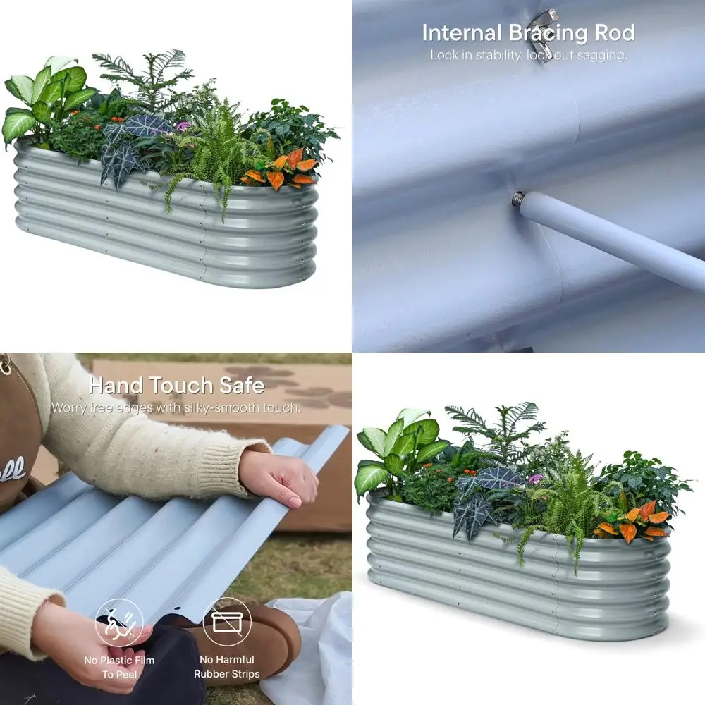 

Поднятая садовая кровать 6x2x1,5 футов, 17 высотных уличных кашпо для трав и клубники, прочный пол с покрытием из цинк-алюминия и магнизии