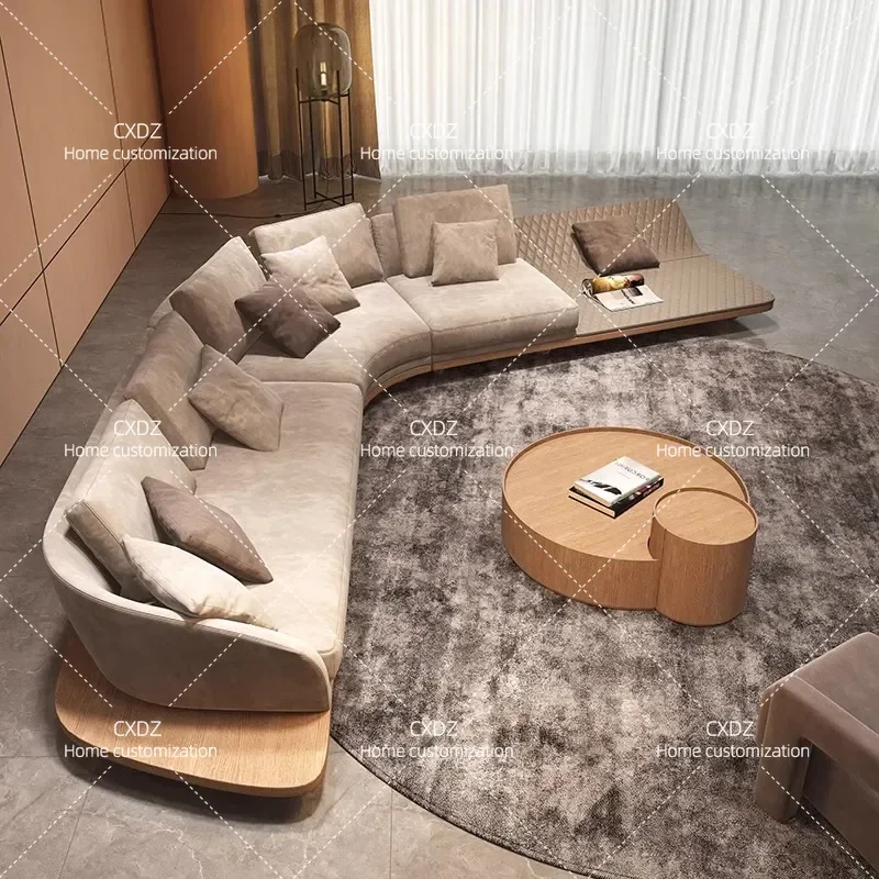 Wabi Stillwind Curved Corner Sofa Set Large Apartment Medium Antique Fabric Villa Living Room Furniture