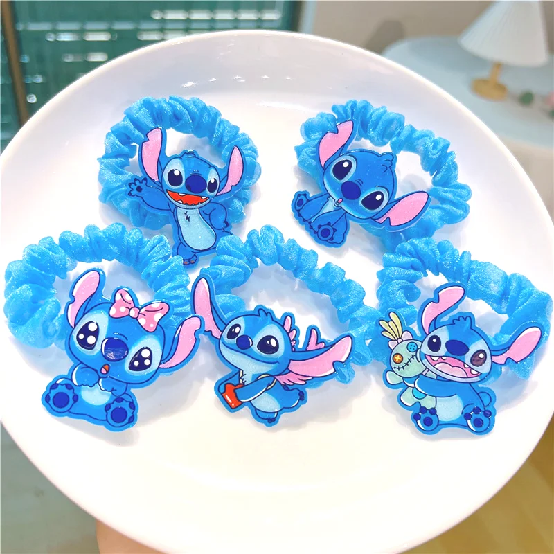1/5 adet Disney Anime Lilo ve dikiş saç bantları Kawaii dikiş firkete karikatür lastik bant saç accessogirl kız hediyeler oyuncak