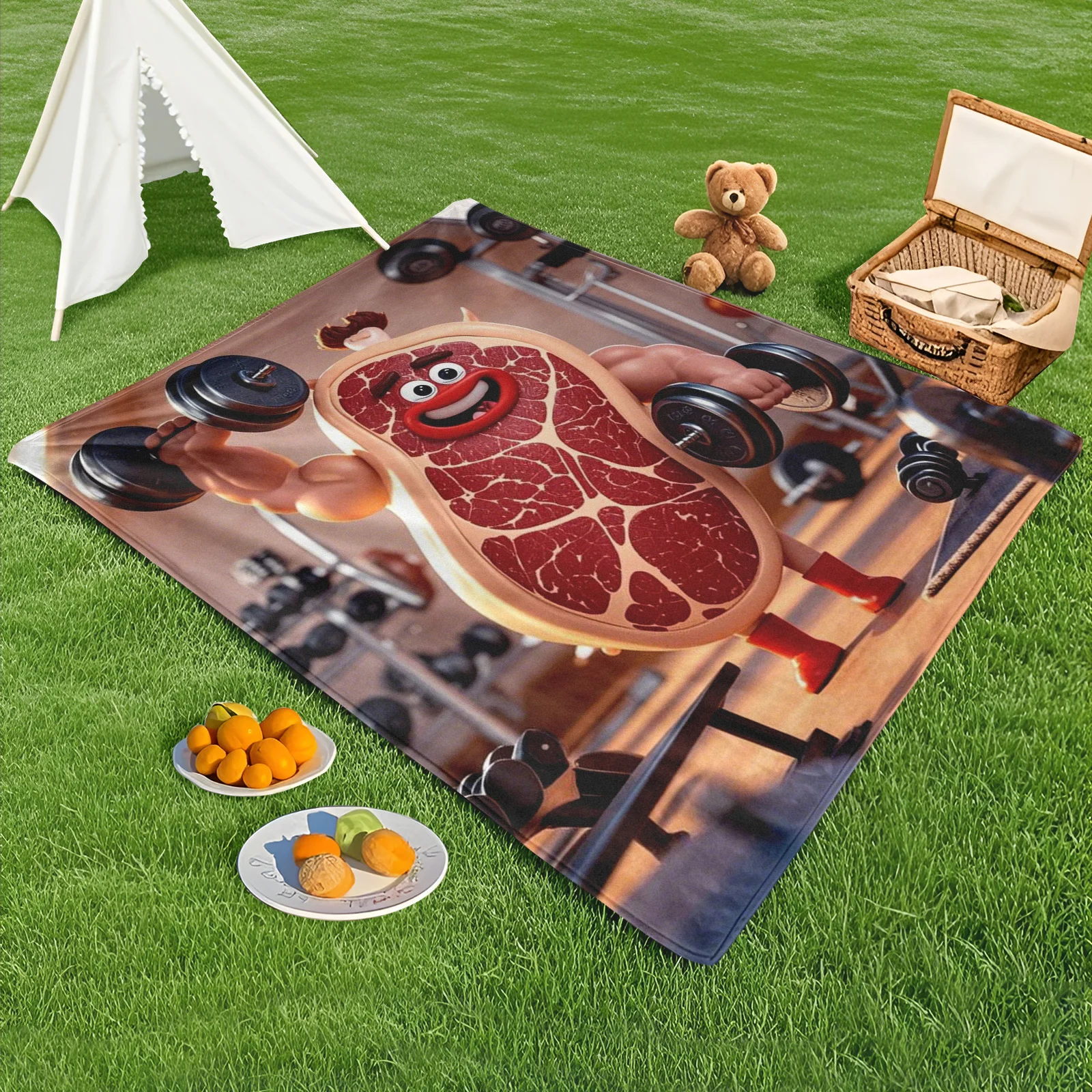 

Quirky Steak Lifting Gym Inspired Outdoor Blanket For Fitness Enthusiasts Camping And Fun Outdoor Workouts