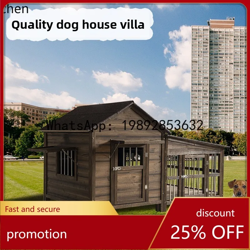 

YFY Outdoor Warm Rainproof All-Season Dog Cage Outdoor Dog House Villa Small Medium Large Dog Solid Wood with Yard