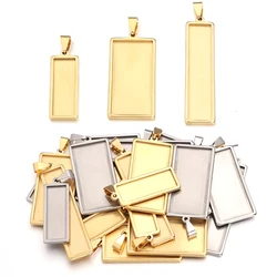 2pcs/lot Rectangle Cabochon Base Settings Stainless Steel Gold Blank Bezel Pendant Trays For Jewelry Making DIY Charm Necklace