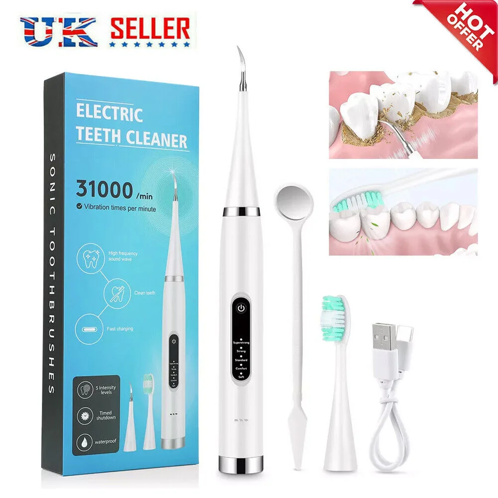 Ultrasonic Plaque Tarter Remover Kit For Teeth Dental Scaler Tooth Cleaner White