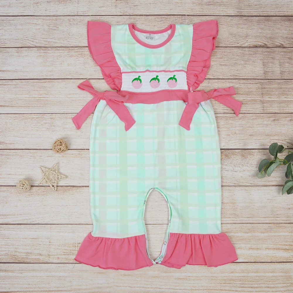 

Babi 0-3T Jumpsuit Baby Girls Clothes Fruits Embroidery Bubble Infant Romper Sleeve Mint Bodysuit New Born Outfits Girl Clothing