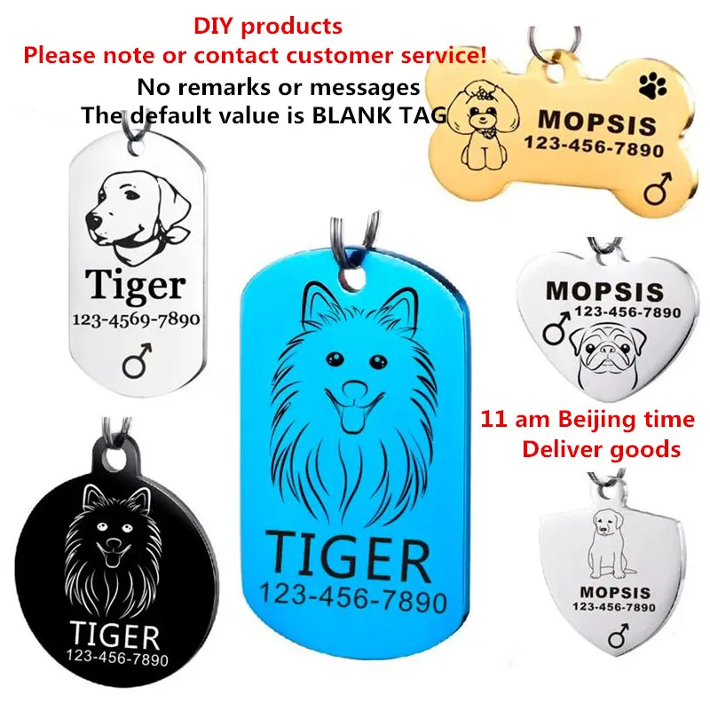 Dog ID Tags Identification Pet Name Collar Kitten Puppy Tags For Collars Cat Accessories Name Bone Shape Personalized Dog ID