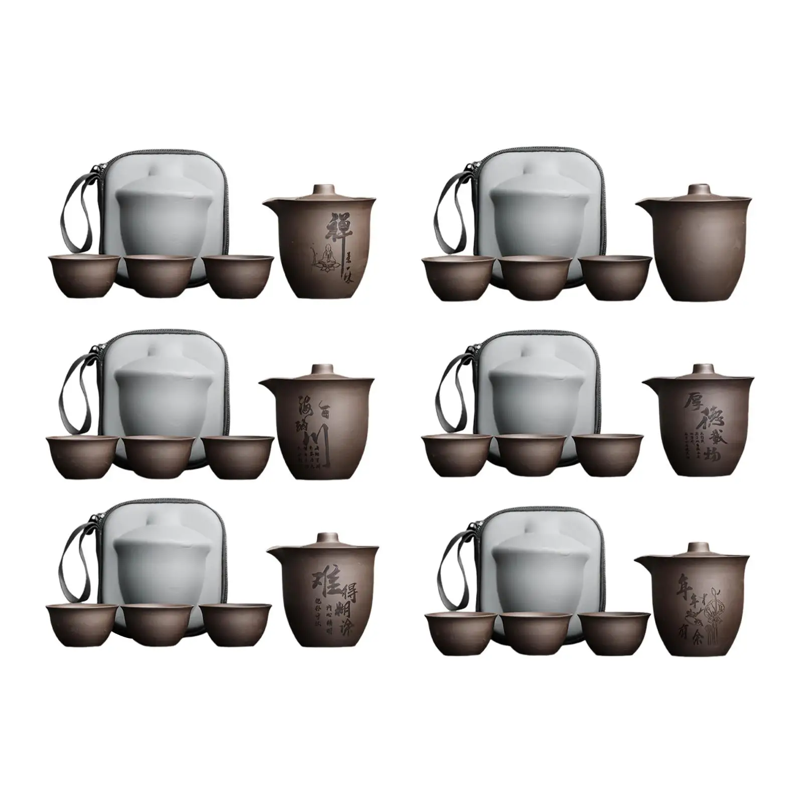 Travel Tea Set Portable Kungfu Teapot Set Lightweight with 3 Teacups with Carrying Bag for Farmhouse Holiday Gift Apartment