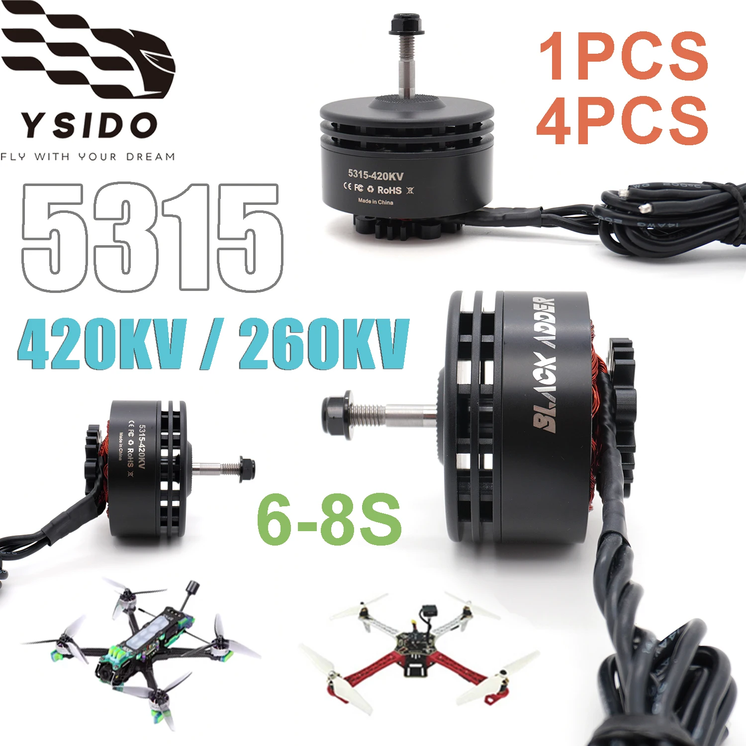 

1/4Pcs RC FPV Motor 5315 Brushless Motor 420KV / 260KV 6-8S for 15inch FPV MultiRotor Long Range Drone DIY Model Toy Accessories