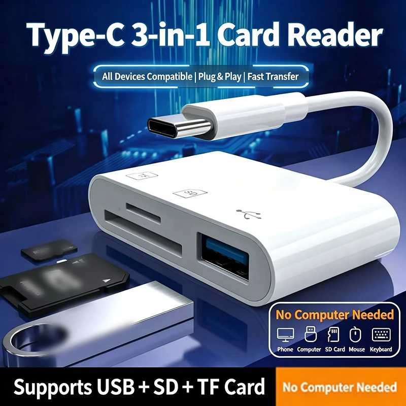 3-in-1 USB-C Card Reader, OGT Adapter for SD/TF, High-Speed Transfer for iPhone15 16 17 For iPad For Macbook/Multifunction Card