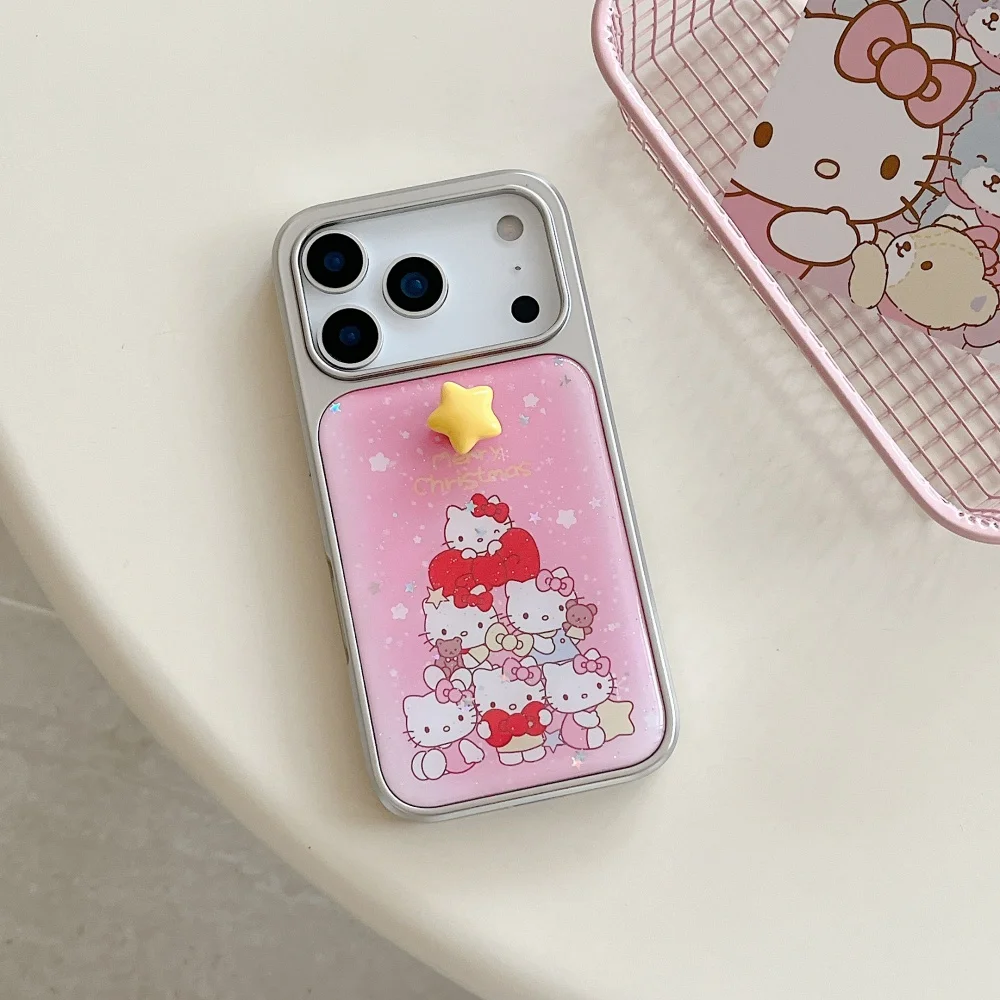 لطيف مطلي الفضة بالتنقيط الغراء الوردي عيد الميلاد KT مناسبة ل أبل جراب هاتف 17 برو ماكس 16 15 14 برو ماكس جراب هاتف