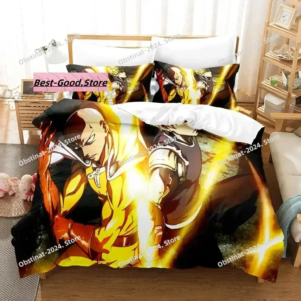 طقم سرير One Punch Man طقم سرير مفرد مطبوع مع كيس وسادة غطاء لحاف سرير ناعم فردي مزدوج كوين سوبر كينج مقاس