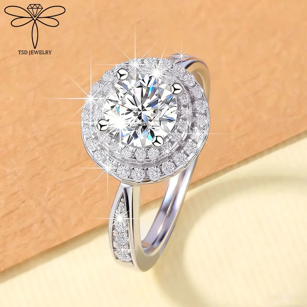 

Обручальное кольцо с муассанитом круглой огранки 1,0 карата, стерлинговое серебро 925 пробы, кольца с бриллиантами, обещание вечности, женские ювелирные изделия