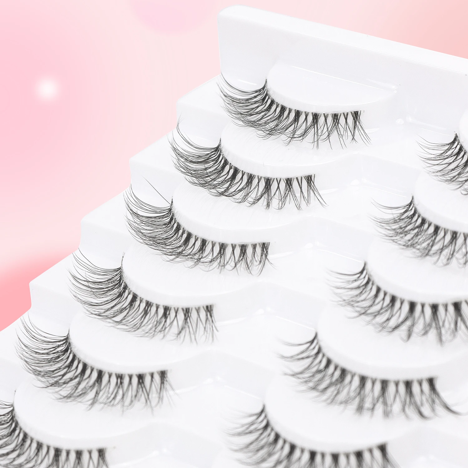10 Pairs Of Natural D Curl Transparent Cross Style False Lashes Light And Comfortable