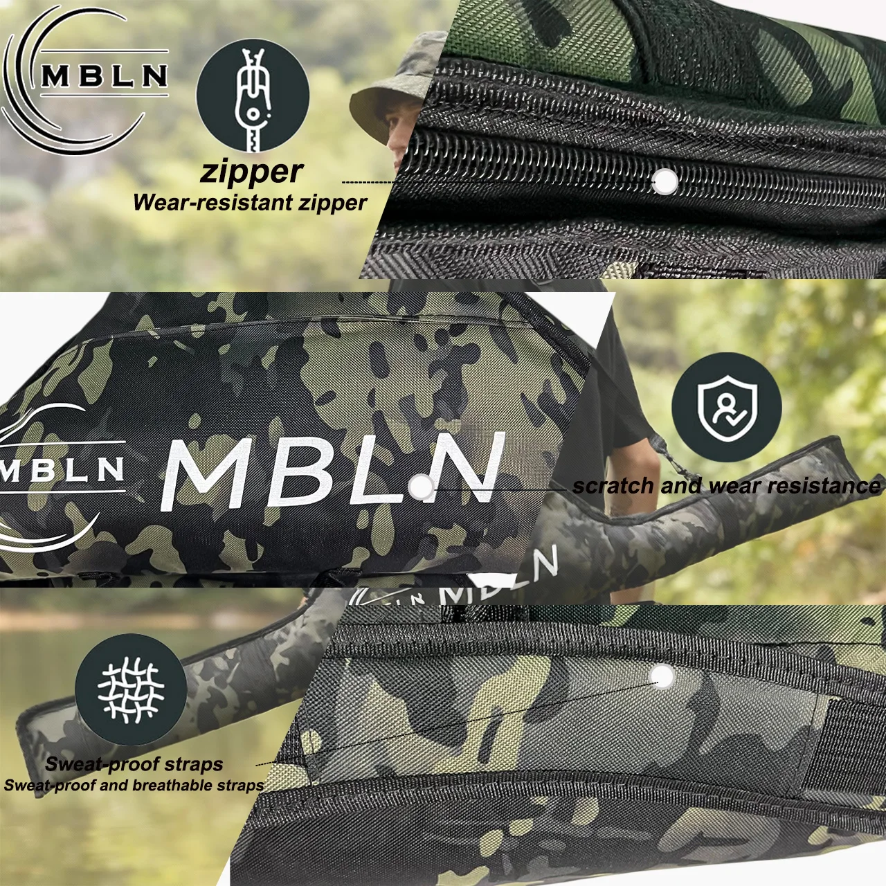 1pce MBLN 1.6m Foldable Fishing Gear Bag Shoulder Handheld Dual Use Thickened Scratch-Resistant Fabric Material Metal Zipper
