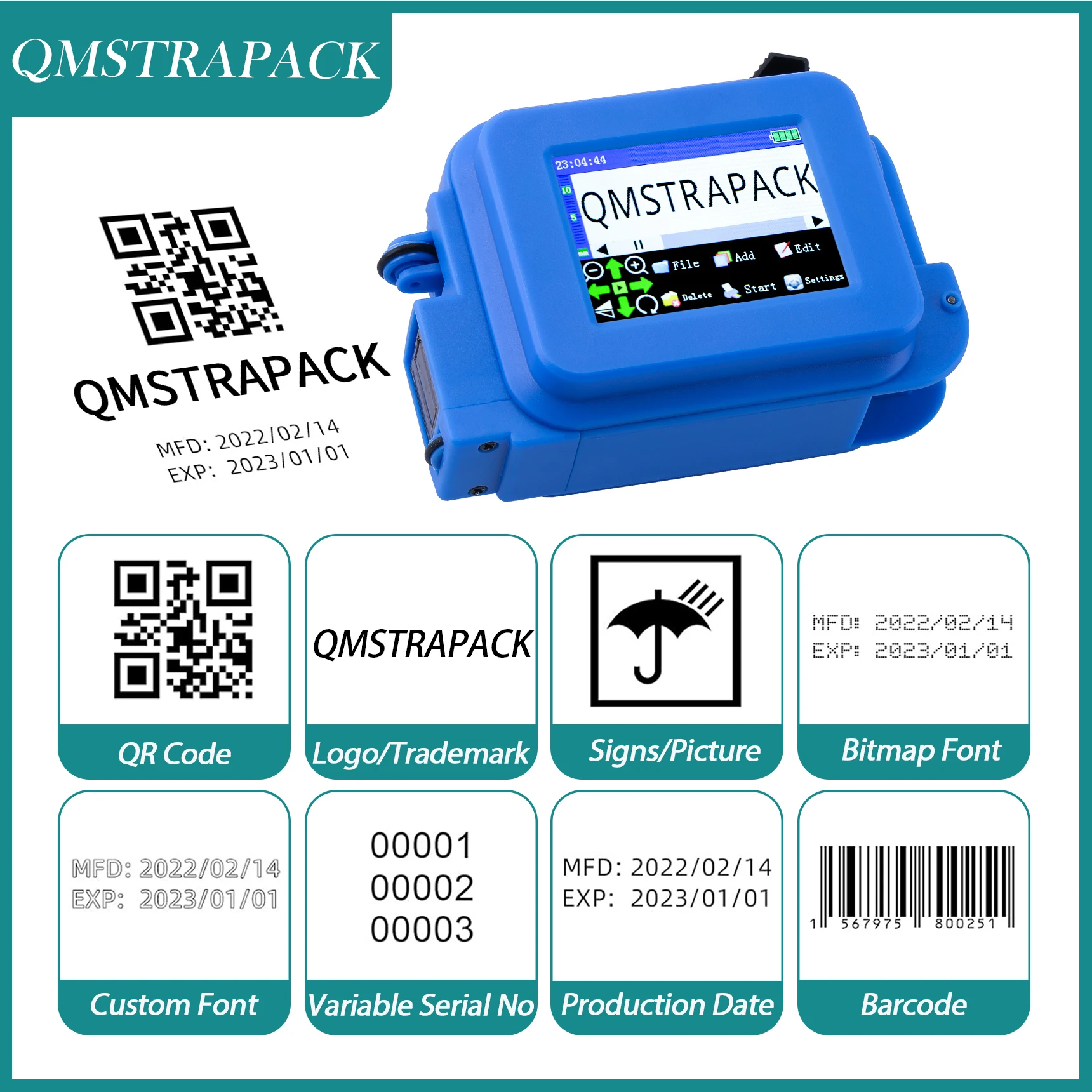 Mini Handheld Inkjet Printer with Fast-Drying Ink for Text QR Barcode Batch Number Logo Date Label Portable Coder Non-encrypted