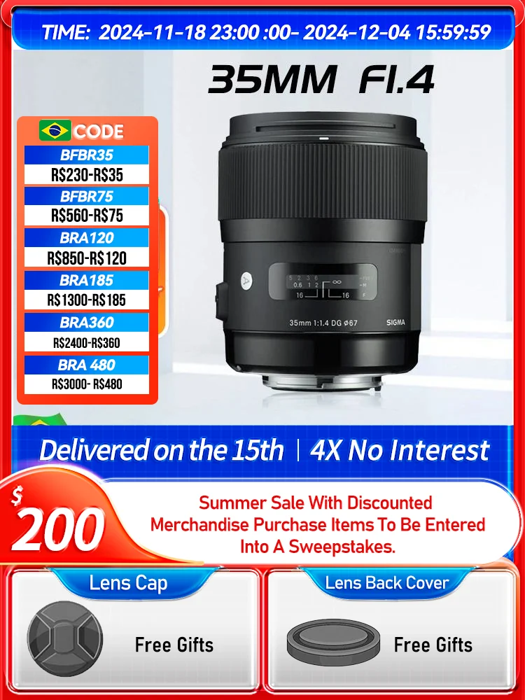 Sigma 35mm F1.4 DG HSM Art Full Frame Prime Digital SLR Camera Lens for Canon 6DII 5D IV Sony A7 III IV Nikon D850 35 1.4 (Used)