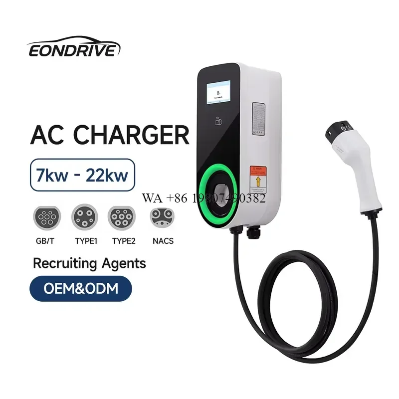 wmwmnu for EONDRIVE New Commercial Wall Mounted OCPP1.6J 11KW AC EV Charger IP65 Protection 4.3 inch Display Type2 Type1 50
