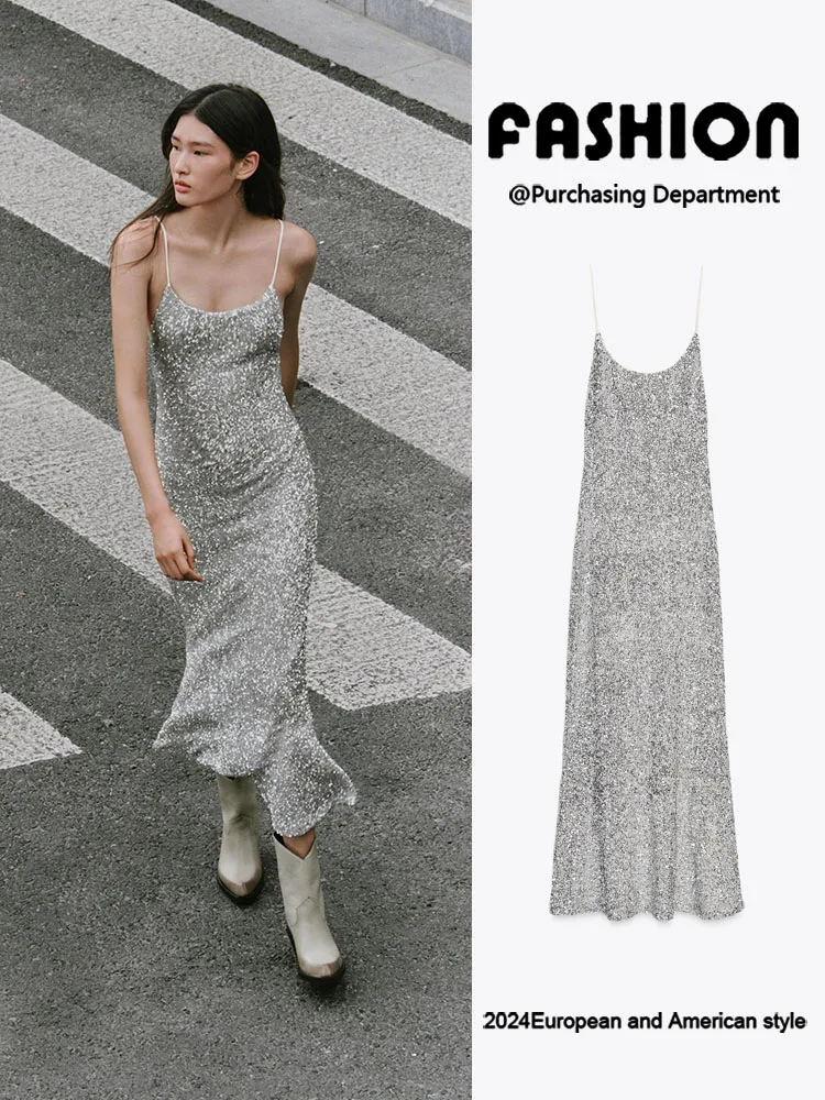 

Ele round Ne Beaded Strap Dr New Summer Women's High Waist Midi Gown No Sve Formal Wear Color Faionable