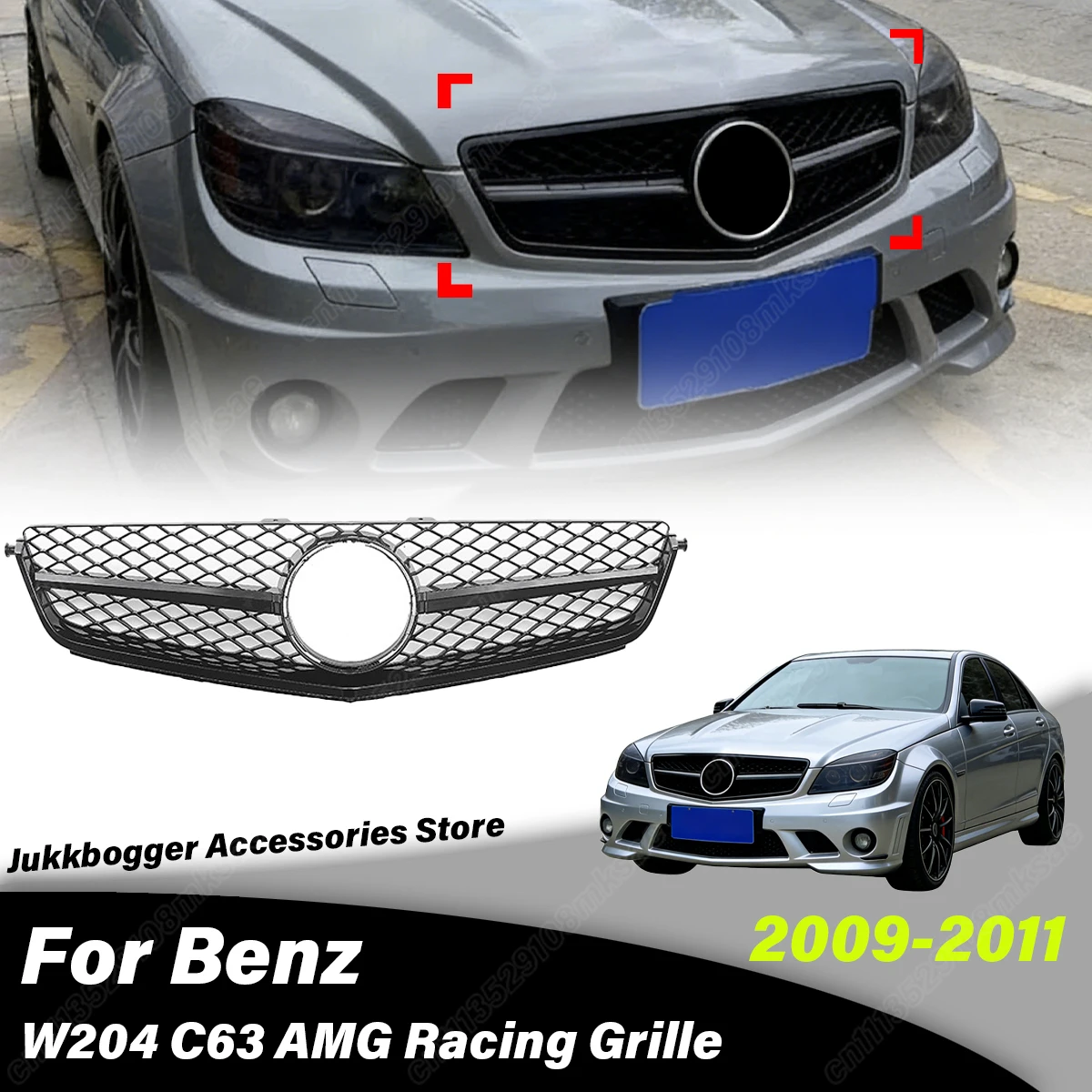 

For Mercedes-Benz C Class W204 C63 for AMG 2008 2009 2010 2011 Automobile Front Air Intake Grille Radiator Cover Decoration Kit
