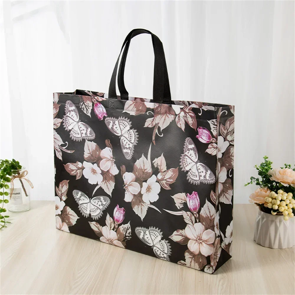 Bolsa de compras de tela no tejida con estampado de mariposas XXXXX, bolsa de mano reutilizable plegable, bolsa de almacenamiento impermeable, comestibles de viaje para mujer