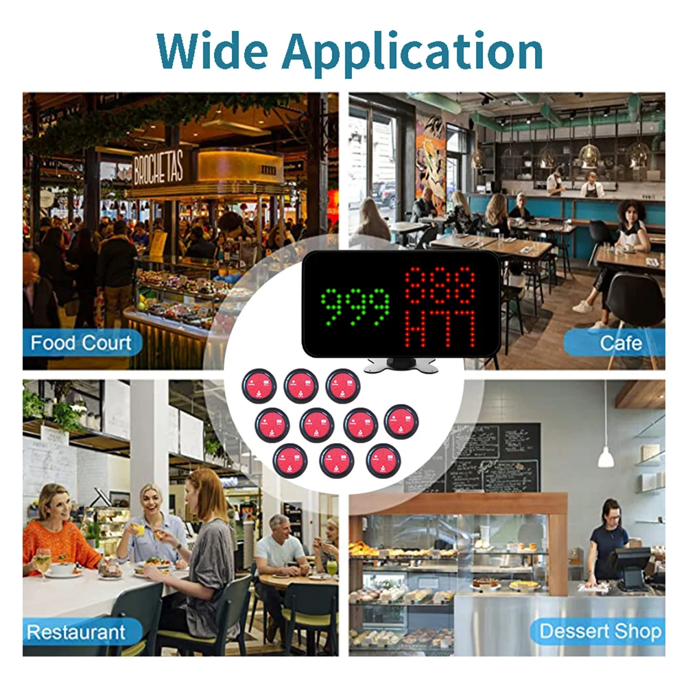 Restaurant Pager Wireless Waiter System with 10 Waterproof Call Buttons and 1Display Receiver For Cafe Bar Fast Food Shop Hotels