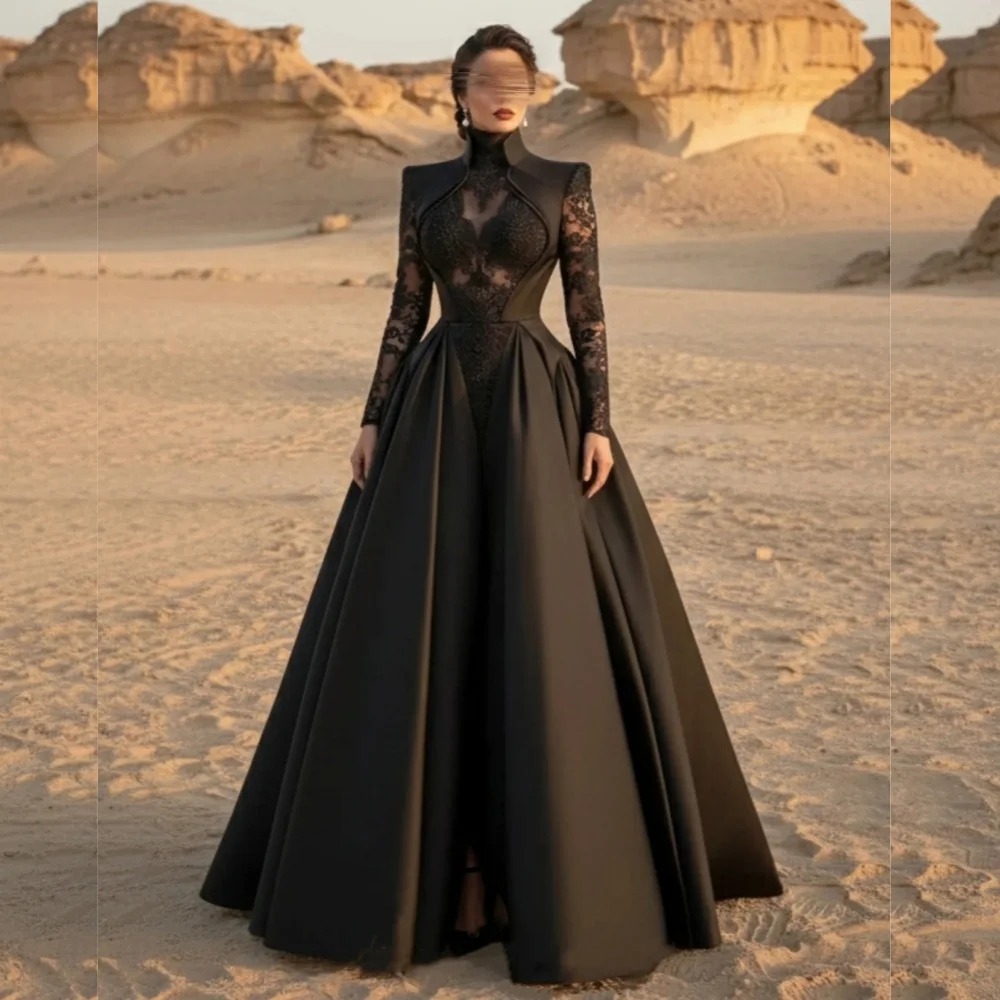 Maßgeschneidertes Hochwertiges Langarm-Hochzeitskleid Elegantes A-Linien Bodenlange Maßanfertigung Formelles Abendkleid mit Eleganz