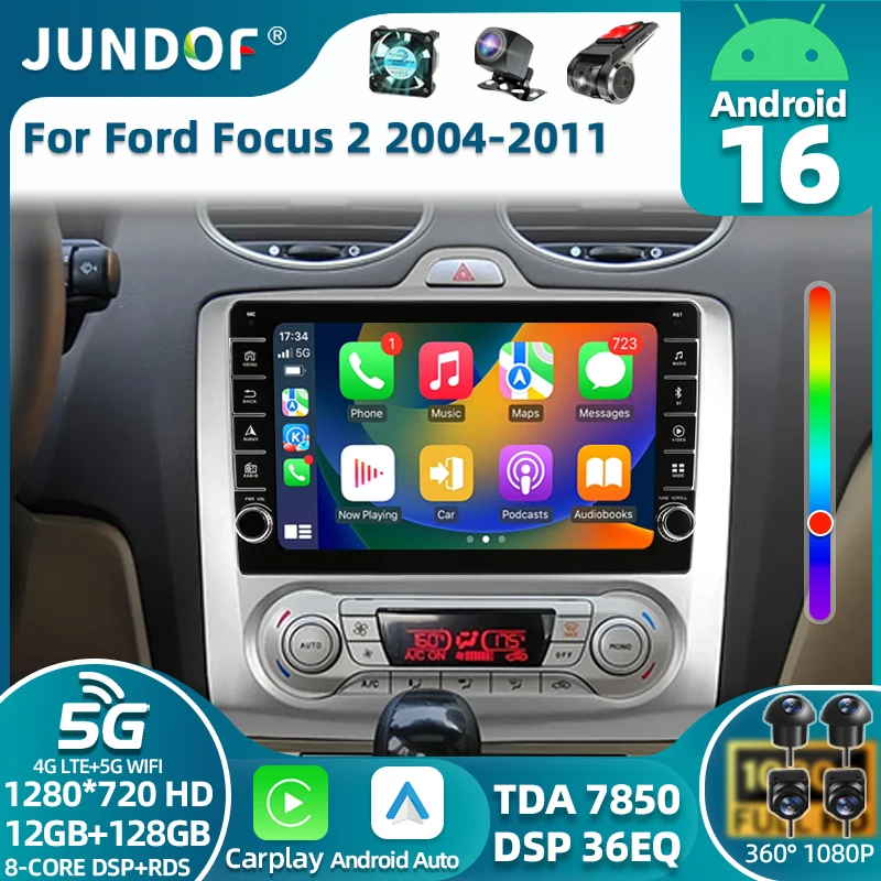 

Car Radio Android 16 For Ford Focus 2 3 Mk2 Mk3 2004 2005 - 2011 BT GPS Viedo Player Wireless Carplay Auto 5G WIFI DSP DVD QLED