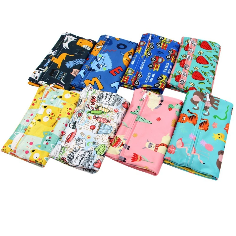 Baby Diaper Bag Cartoon Print Wet Dry Nappy Zipper Handbag Stroller Carry Pack Travel Outdoor Wet Diaper Storage Bags