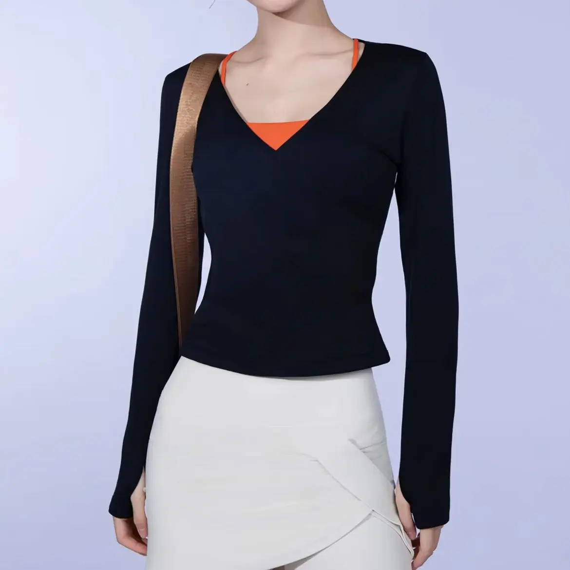 Women Cross V Neck Long Sleeve Sports Top Waist Slim Fit Quick Dry Yoga T Shirt Cover Up For Pilates Training