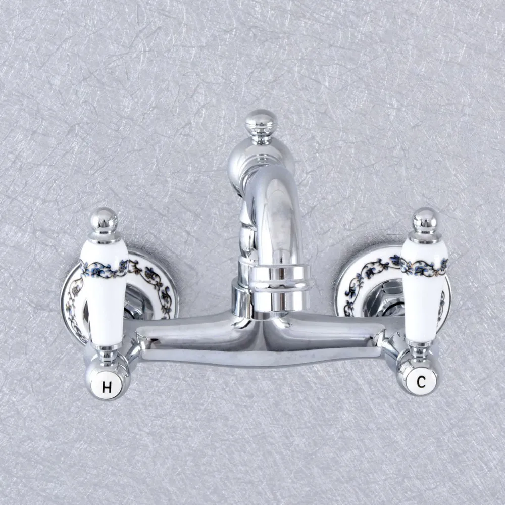

Polished Chrome Brass Wall Mounted Kitchen Bathroom Vessel Sink Faucet Mixer Taps asf768