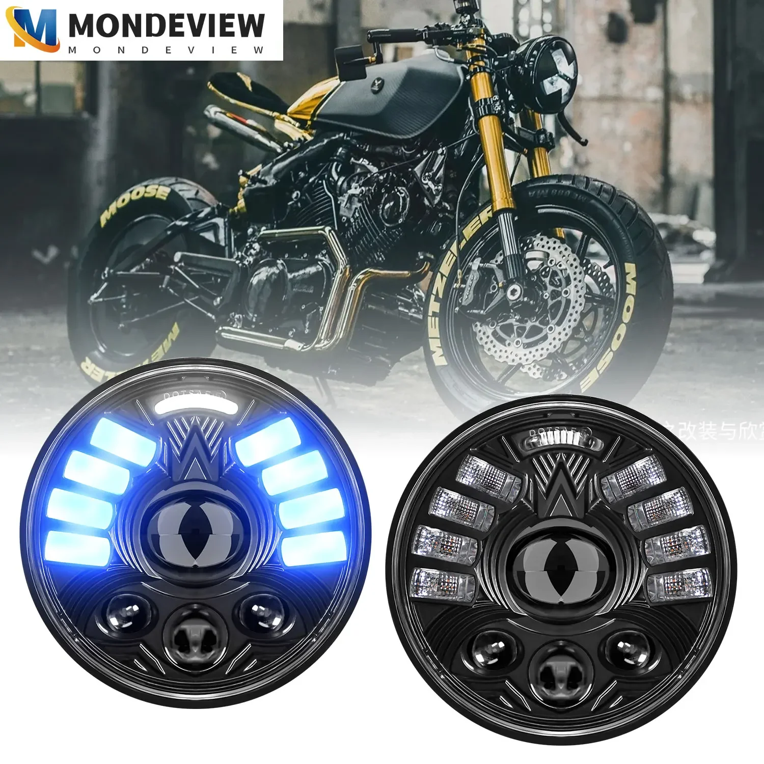 MONDEVIEW R17 H4 5,75 Faretto del motociclo 38000LMembali di marcia diurna Blu matrice 380Wembali di?» dell'automobile