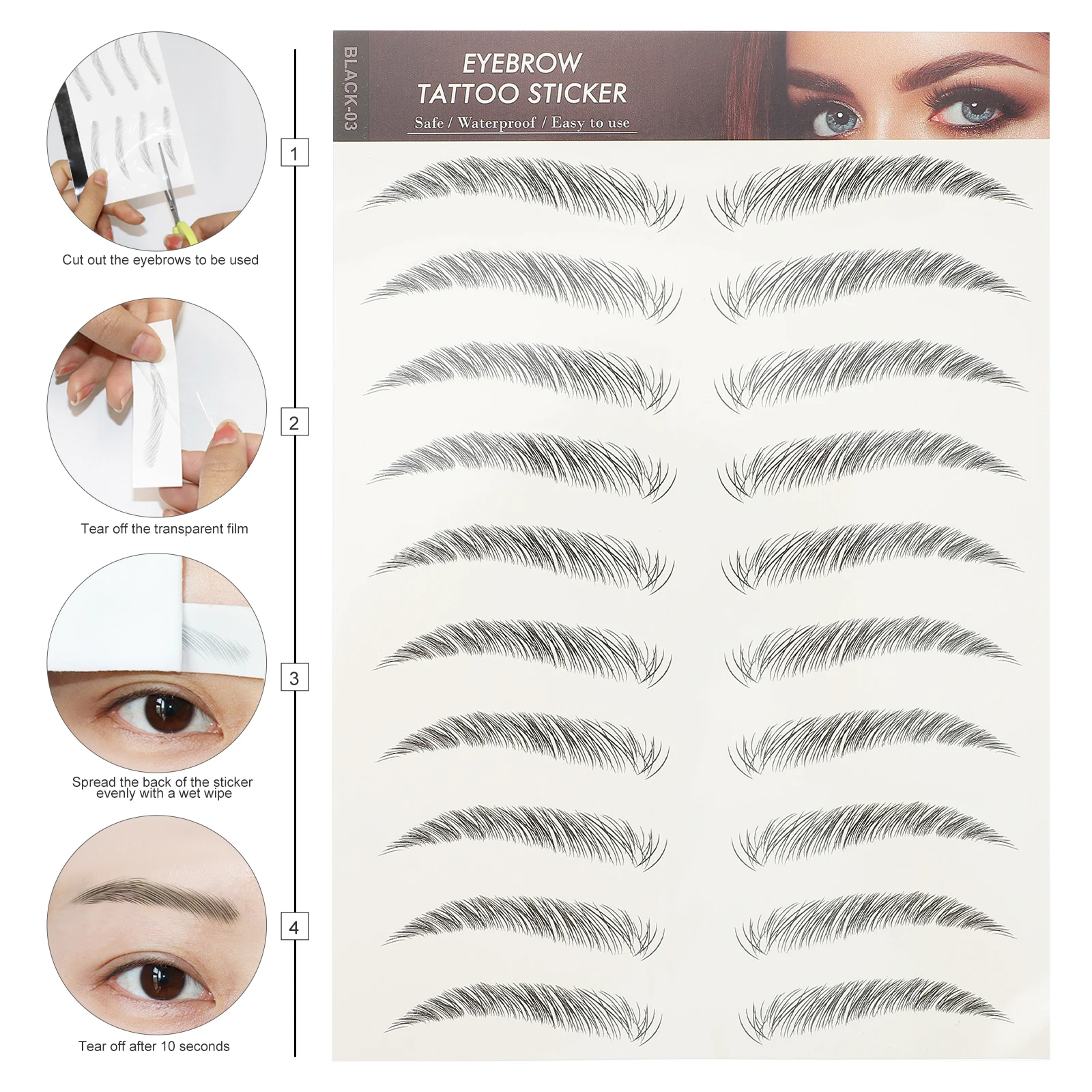 

12 Pcs Waterproof Eyebrow Stickers False Eyebrows Cosmetics Like Brow Tattoos Transfer Imitation Natural Look No Surgery