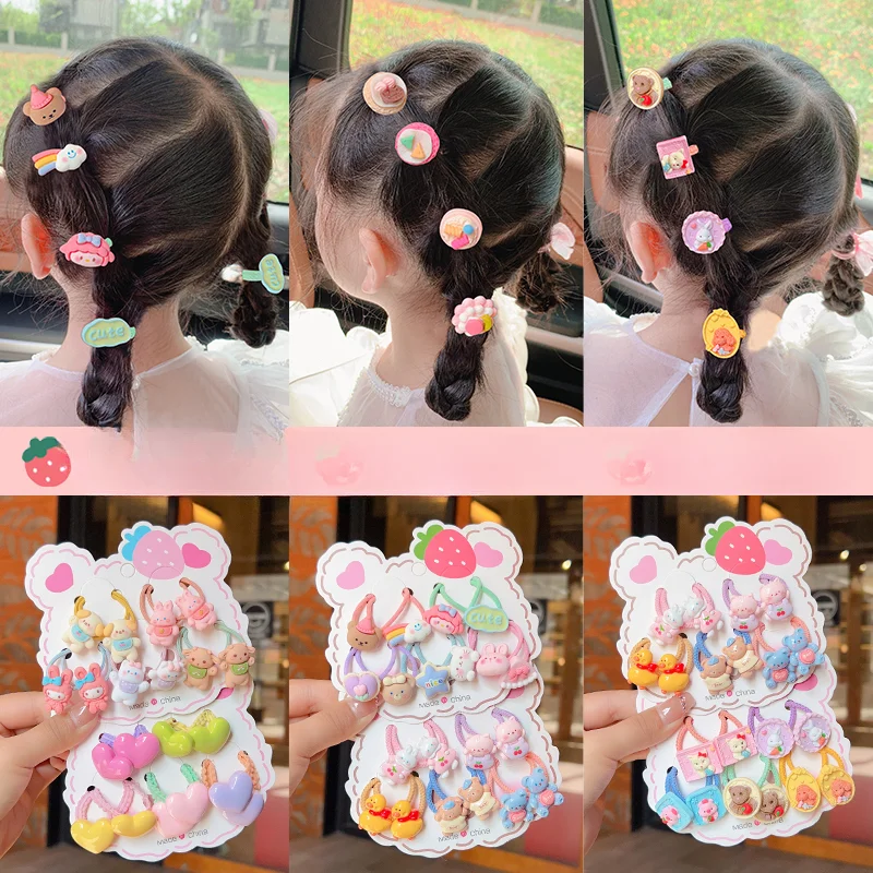 10 Pcs/set New Children Colors Cartoon Animal Cute Elastic Hair Bands Baby Girls Scrunchies Rubber Bands Kids Hair Accessories