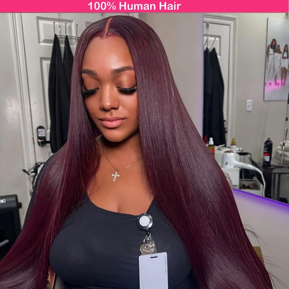 

99J Dark Red Straight Hair Wig 13x4 Lace Frontal Wig 100% Brazilian Human Hair Wigs For Women 13x4 Lace Frontal Wig For Women