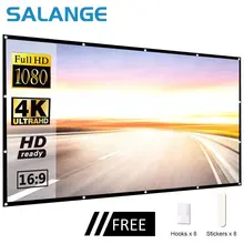 Salange-tela portátil do projetor, tela de projeção, tela de filme ao ar livre para viagens, Home Theater, 100 Polegada, 120 Polegada, 150 Polegada, 16:9
