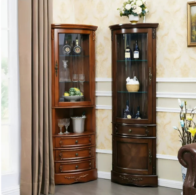 Solid wood corner cabinet corner shelf arc restaurant corner cabinet sideboard triangle wine cabinet hotel furniture