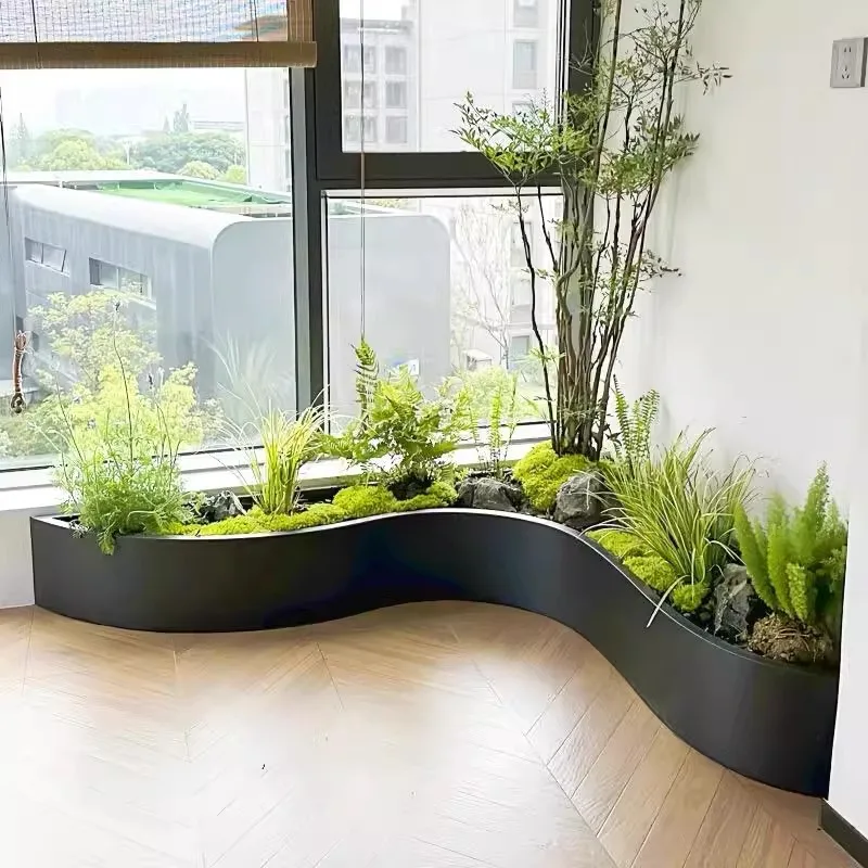 Indoor stainless steel flower box balcony corner landscaping curved flower pot sales department outdoor flower pool special