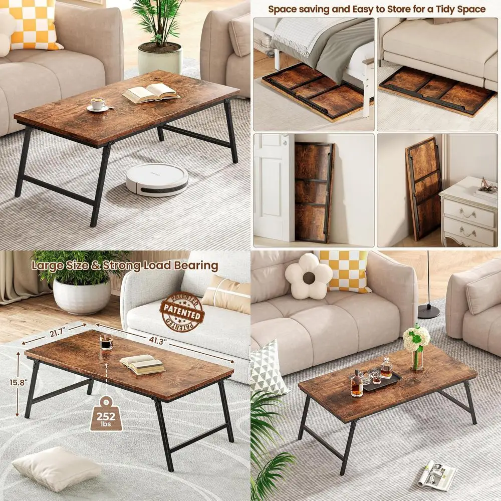

Portable Rustic Brown Coffee Table, Floor Desk or Seating, Sturdy, No Assembly, 41.34L x 21.65W x 15.75H