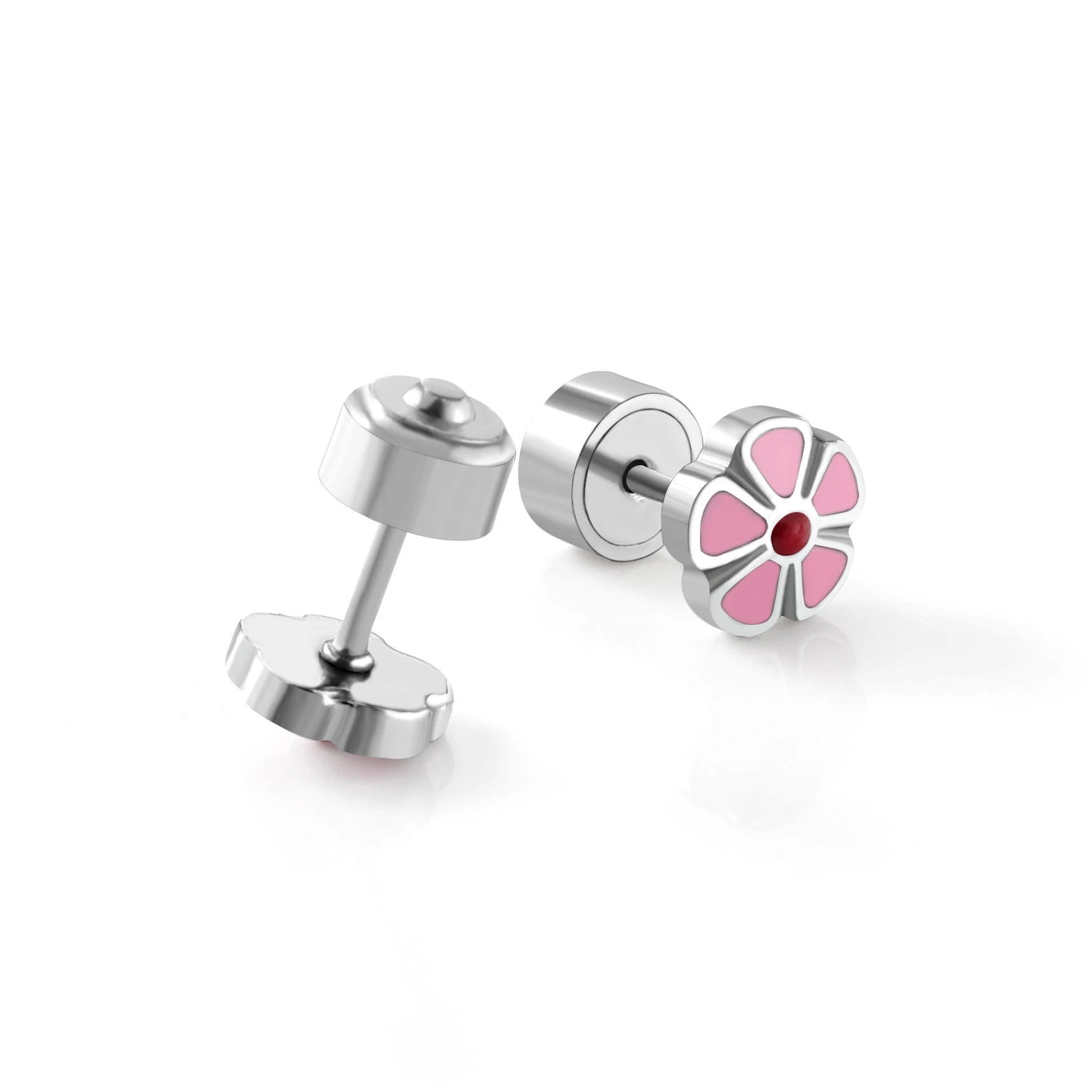 LUXUSTEEL Pink Flower Stud Earrings For Women Girls Kids Stainless Steel Round Ball Crystal Earring 2022 Luxury Jewelry