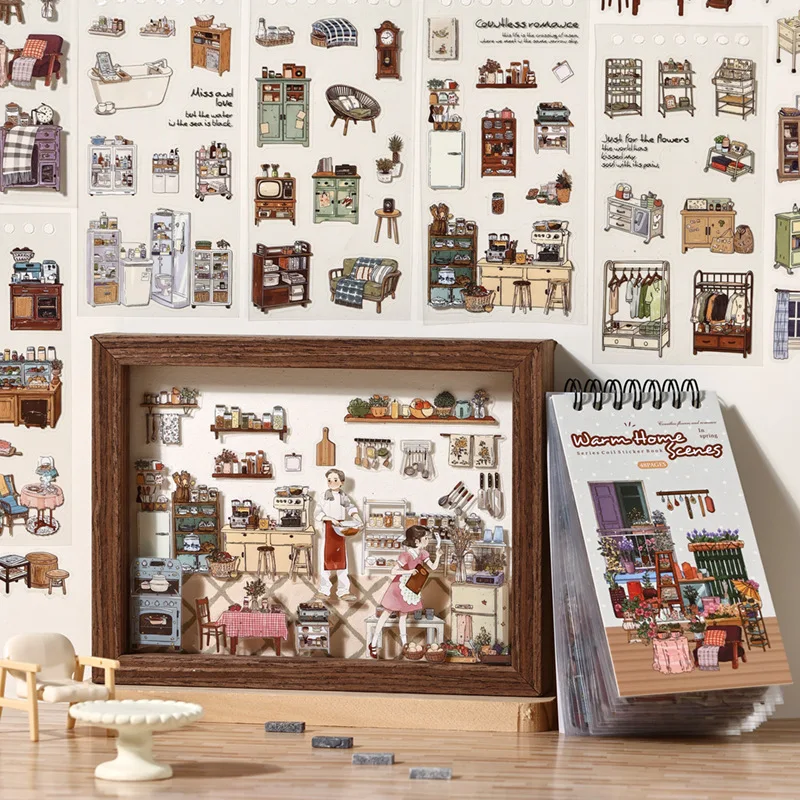 Coil Binding PET Sticker Book Home Scene Decals Large Capacity DIY Journal Scrapbook Craft Supplies