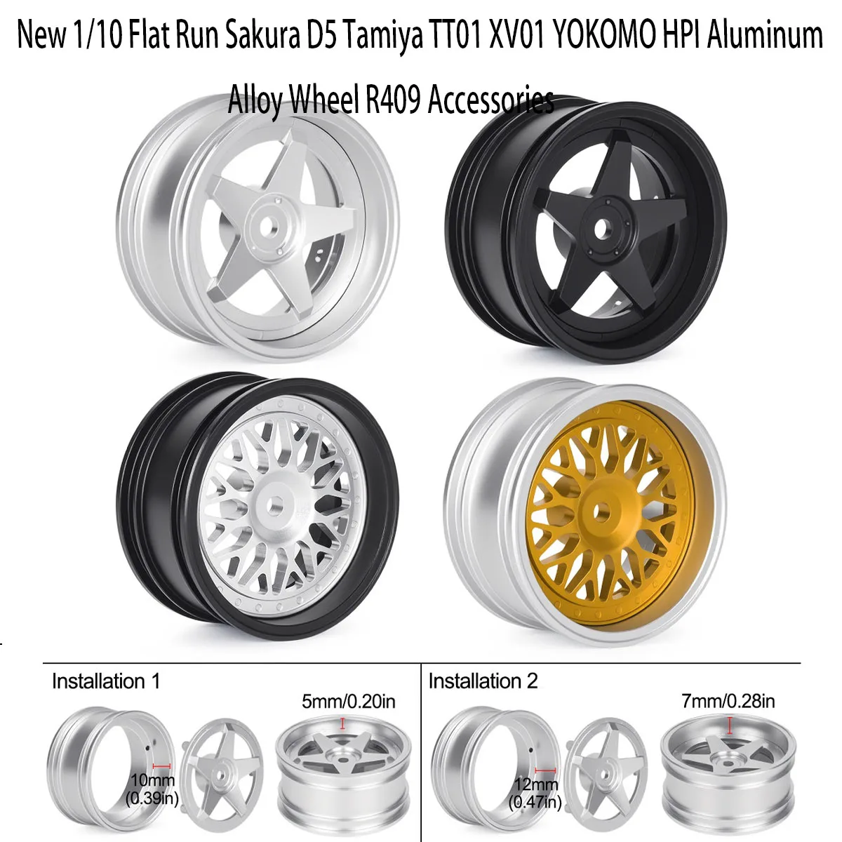 New 1/10 Flat Run Sakura D5 Tamiya TT01 XV01 YOKOMO HPI Aluminum Alloy Wheel R409 Accessories