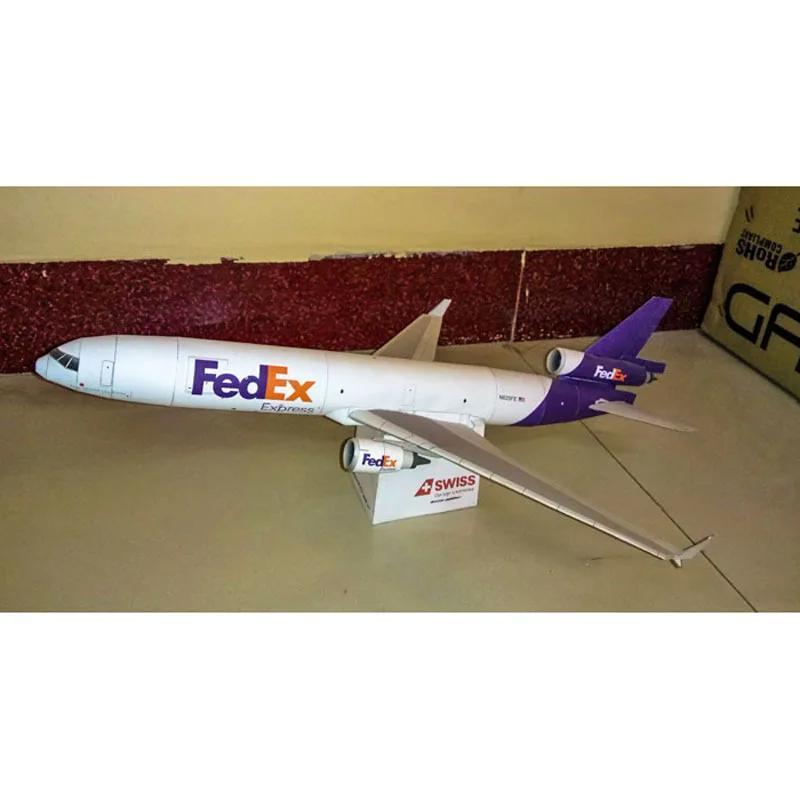 1:100 Fedex MD-11 Cargo Transporter Airplane Paper Model Assembled Simulation Ornaments Collection Home Decoration Gift Display